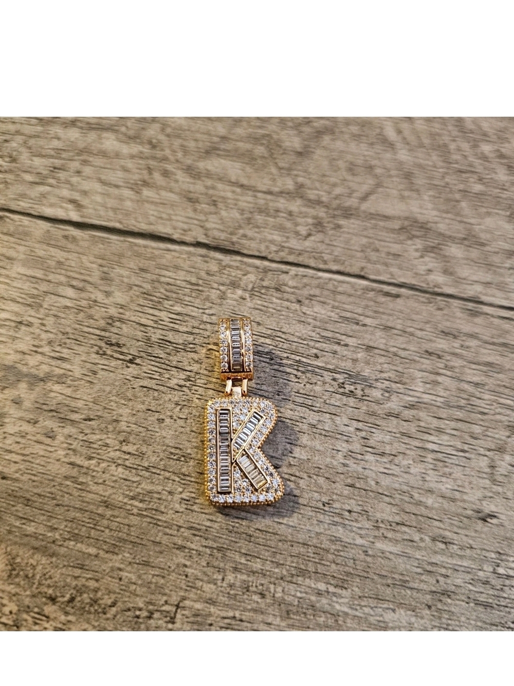 Gold 'K' Initial Letter Pendant Charm with Clear Stones